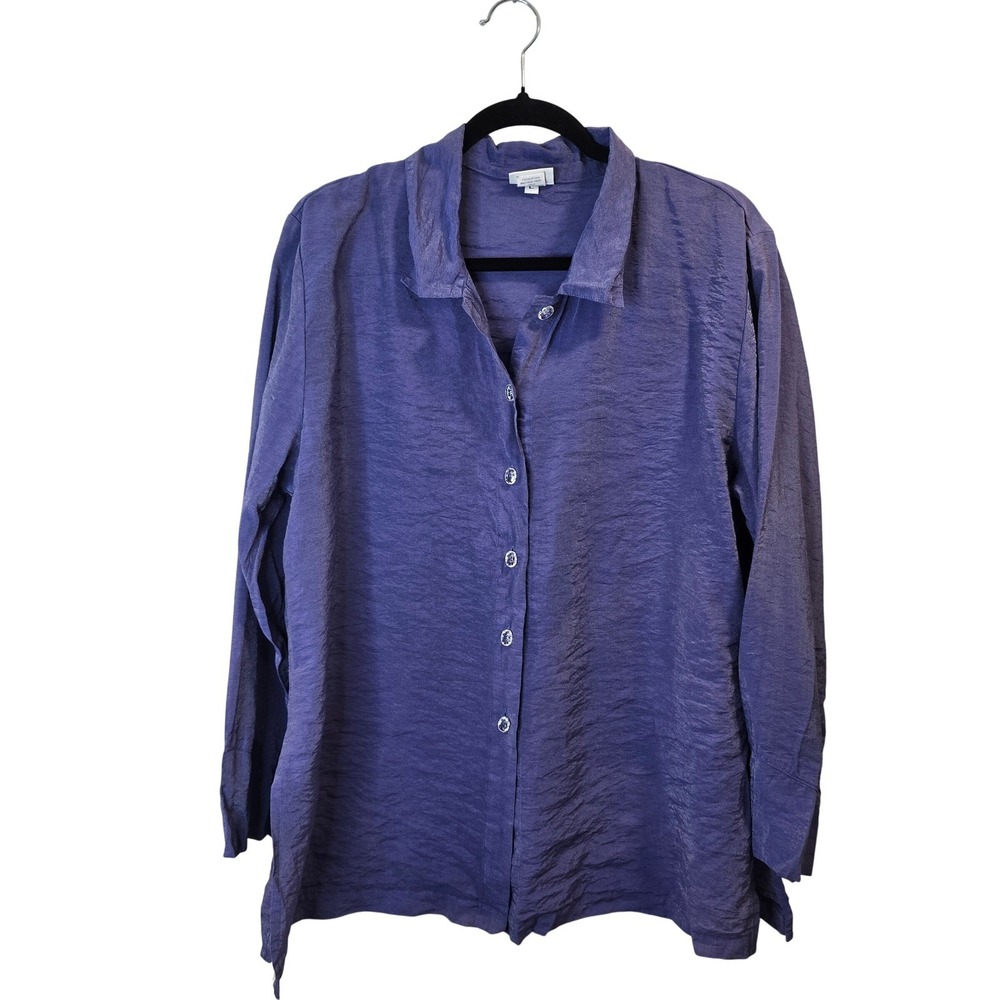 Habitat Button Down Shirt Women Large Purple Crinkle Textured Shimmer